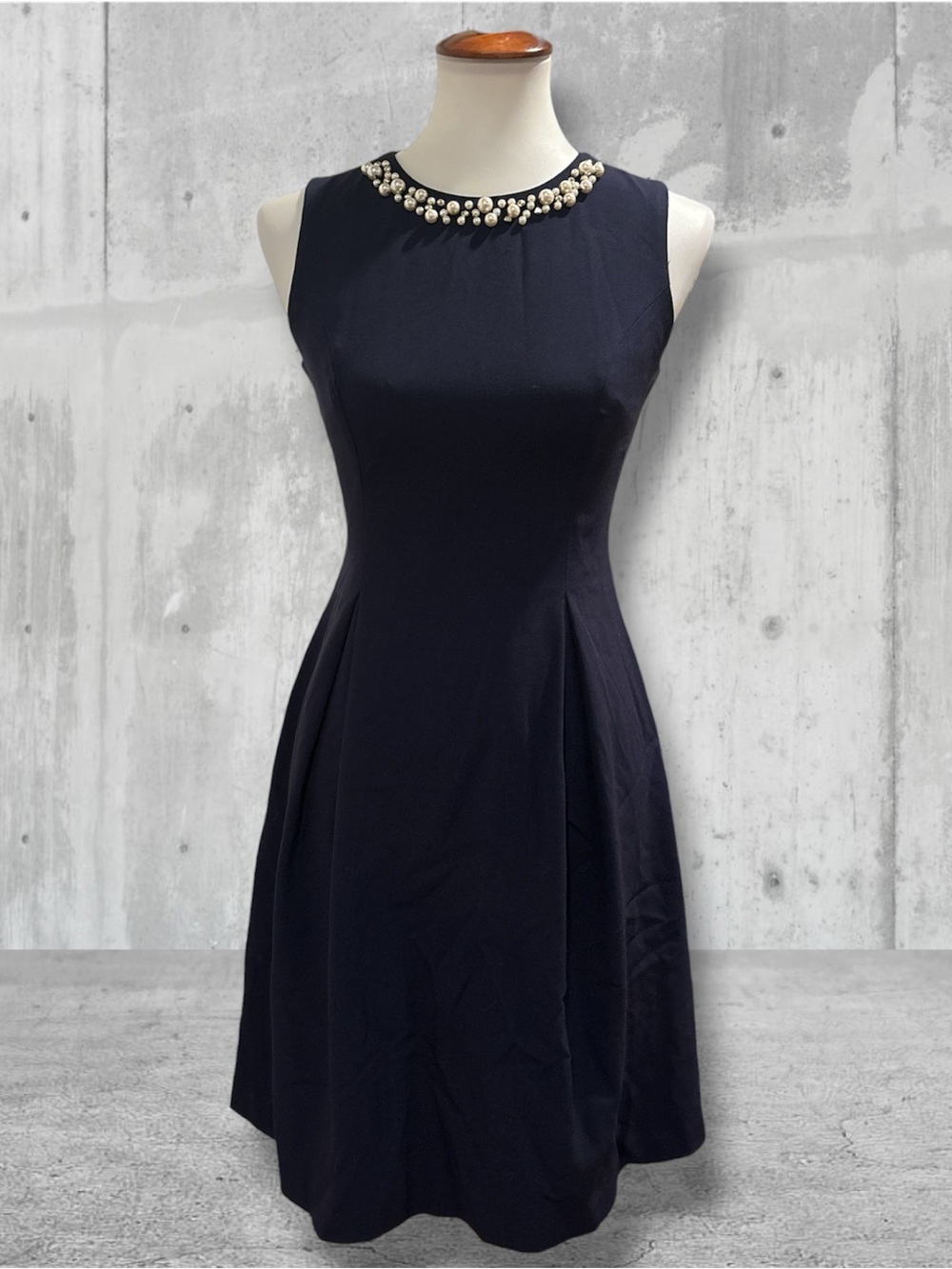 Eliza J Navy Blue Pearl Embellished Collar Fit & Flare Cocktail Dress Size 0
